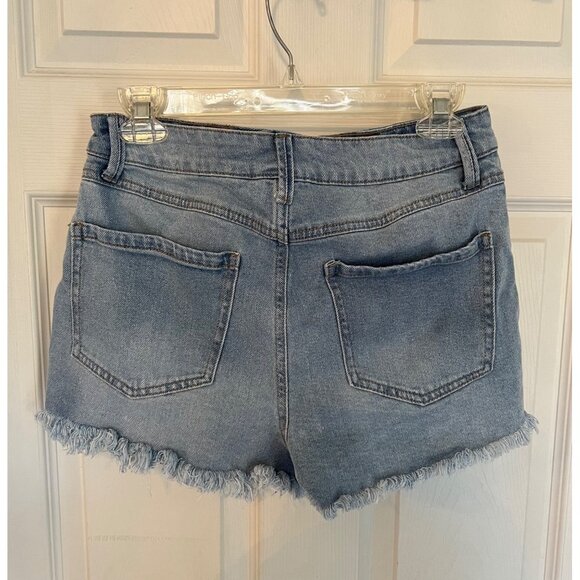 Rewash Raw Medium Wash Hem Super High Rise Denim Jean Shorts Size 9 - Picture 2 of 7